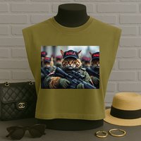 Cats For Trump Maga Army American Flag Patriotic Vote Trump Gift Garment-Dyed Women's Muscle Tee