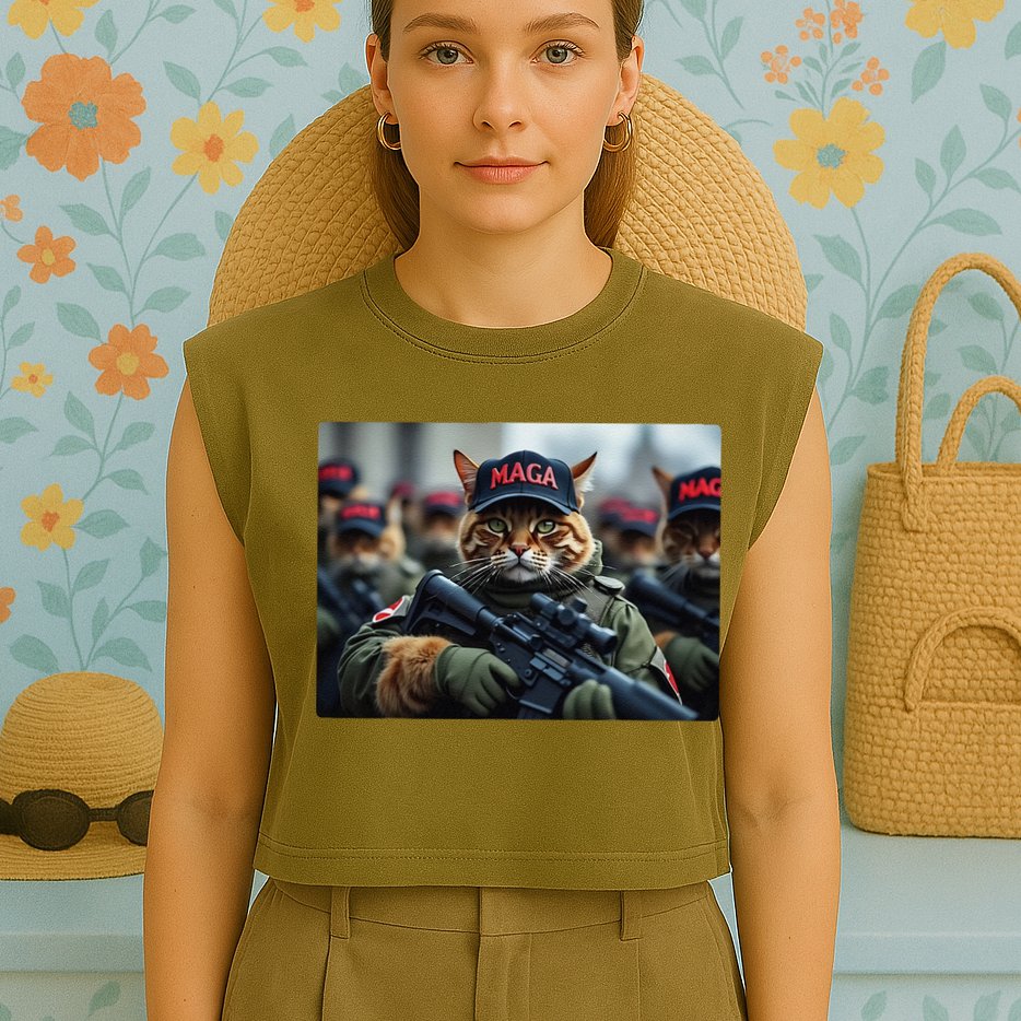 Cats For Trump Maga Army American Flag Patriotic Vote Trump Gift Garment-Dyed Women's Muscle Tee