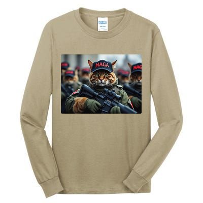 Cats For Trump Maga Army American Flag Patriotic Vote Trump Gift Tall Long Sleeve T-Shirt