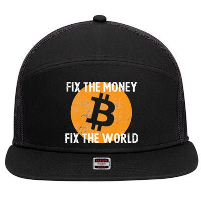 Crypto Fix The Money Fix The World Bitcoin Quote 7 Panel Mesh Trucker Snapback Hat