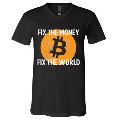 Crypto Fix The Money Fix The World Bitcoin Quote V-Neck T-Shirt