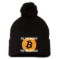 Crypto Fix The Money Fix The World Bitcoin Quote Pom Pom 12in Knit Beanie