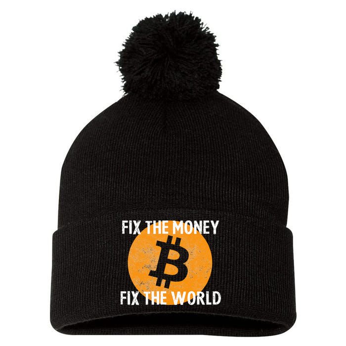 Crypto Fix The Money Fix The World Bitcoin Quote Pom Pom 12in Knit Beanie
