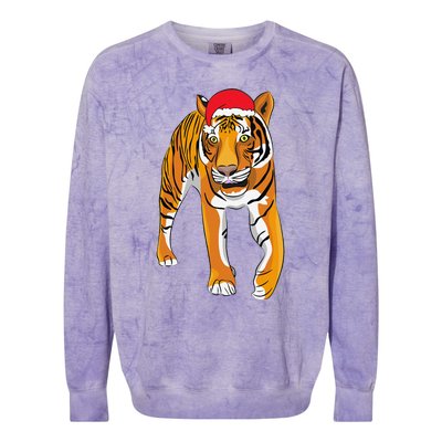 Christmas Funny Tiger Santa Hat Xmas Pajama For Colorblast Crewneck Sweatshirt