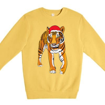 Christmas Funny Tiger Santa Hat Xmas Pajama For Premium Crewneck Sweatshirt