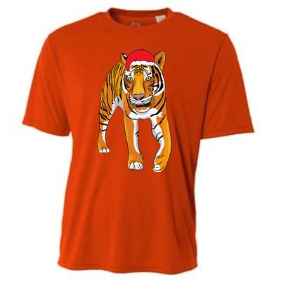 Christmas Funny Tiger Santa Hat Xmas Pajama For Cooling Performance Crew T-Shirt