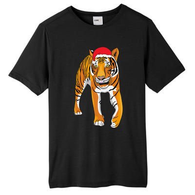 Christmas Funny Tiger Santa Hat Xmas Pajama For Tall Fusion ChromaSoft Performance T-Shirt