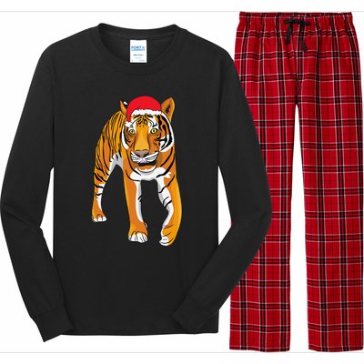 Christmas Funny Tiger Santa Hat Xmas Pajama For Long Sleeve Pajama Set