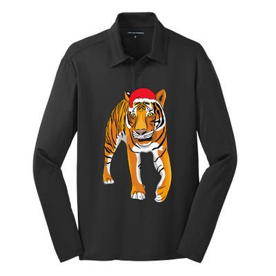 Christmas Funny Tiger Santa Hat Xmas Pajama For Silk Touch Performance Long Sleeve Polo