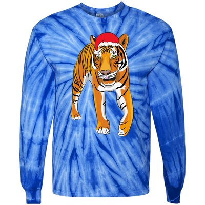 Christmas Funny Tiger Santa Hat Xmas Pajama For Tie-Dye Long Sleeve Shirt