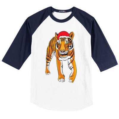 Christmas Funny Tiger Santa Hat Xmas Pajama For Baseball Sleeve Shirt