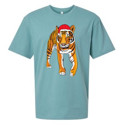 Christmas Funny Tiger Santa Hat Xmas Pajama For Sueded Cloud Jersey T-Shirt