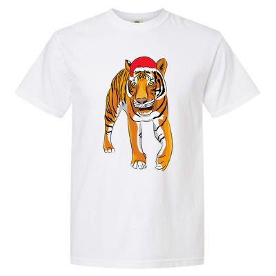 Christmas Funny Tiger Santa Hat Xmas Pajama For Garment-Dyed Heavyweight T-Shirt