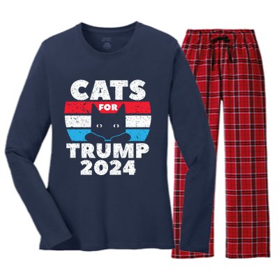 Cats For Trump 2024 Election Women's Long Sleeve Flannel Pajama Set 