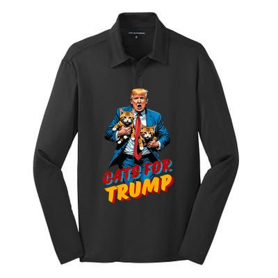 Cats For Trump 2024 Silk Touch Performance Long Sleeve Polo