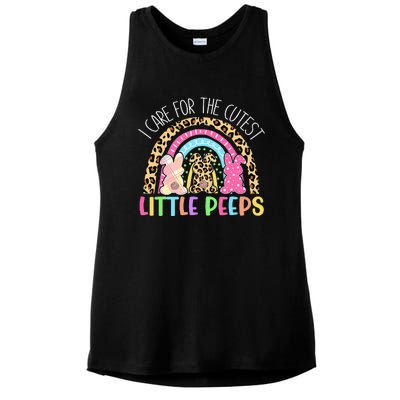 Care For The Cutest Little Bunnies NICU Nurse Easter Leopard Ladies PosiCharge Tri-Blend Wicking Tank