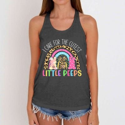 Care For The Cutest Little Bunnies NICU Nurse Easter Leopard Women's Knotted Racerback Tank