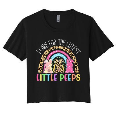 Care For The Cutest Little Bunnies NICU Nurse Easter Leopard Women's Crop Top Tee