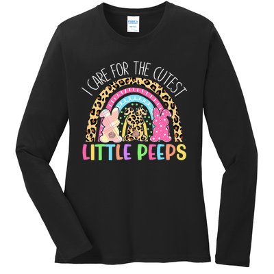 Care For The Cutest Little Bunnies NICU Nurse Easter Leopard Ladies Long Sleeve Shirt