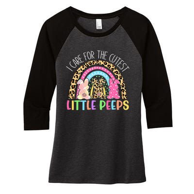 Care For The Cutest Little Bunnies NICU Nurse Easter Leopard Women's Tri-Blend 3/4-Sleeve Raglan Shirt