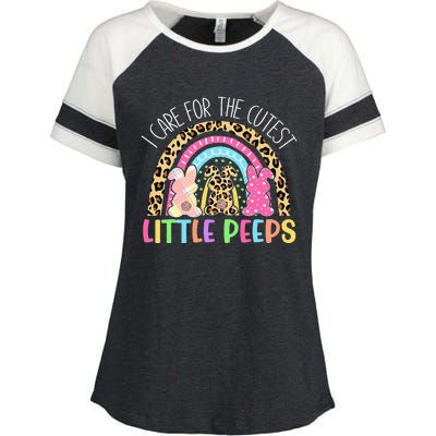 Care For The Cutest Little Bunnies NICU Nurse Easter Leopard Enza Ladies Jersey Colorblock Tee