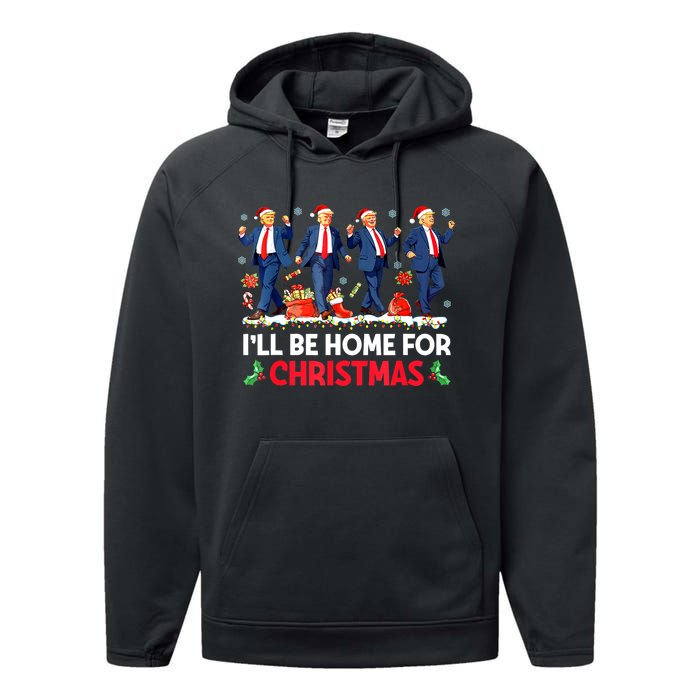 Christmas Funny Trump Ill Be Home For Xmas Santa Pajamas Gift Performance Fleece Hoodie