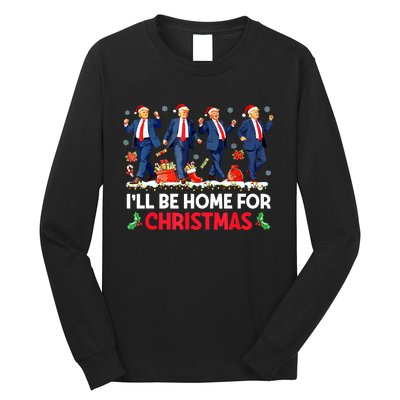 Christmas Funny Trump Ill Be Home For Xmas Santa Pajamas Gift Long Sleeve Shirt