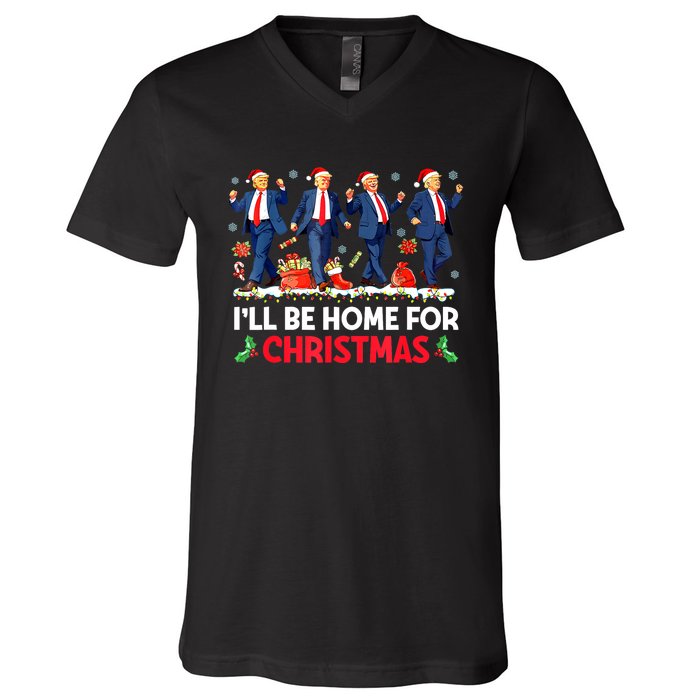 Christmas Funny Trump Ill Be Home For Xmas Santa Pajamas Gift V-Neck T-Shirt