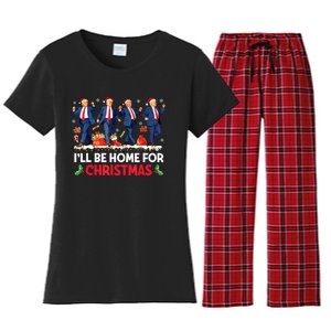 Christmas Funny Trump Ill Be Home For Xmas Santa Pajamas Gift Women's Flannel Pajama Set