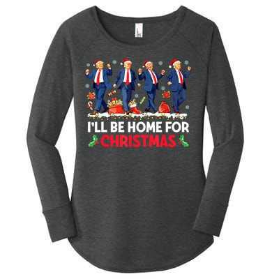 Christmas Funny Trump Ill Be Home For Xmas Santa Pajamas Gift Women's Perfect Tri Tunic Long Sleeve Shirt