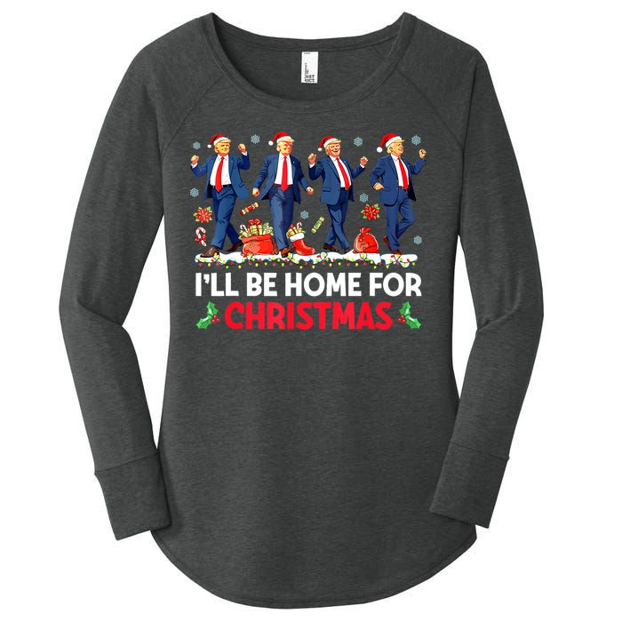 Christmas Funny Trump Ill Be Home For Xmas Santa Pajamas Gift Women's Perfect Tri Tunic Long Sleeve Shirt