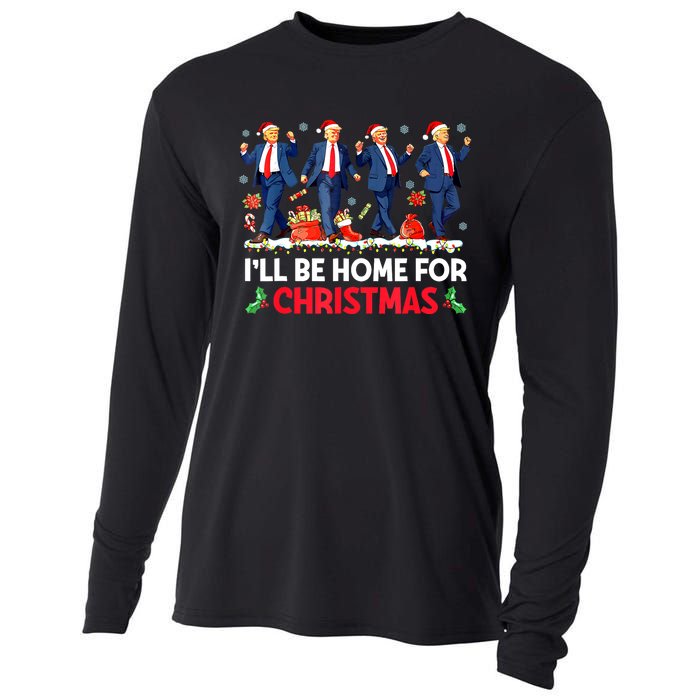 Christmas Funny Trump Ill Be Home For Xmas Santa Pajamas Gift Cooling Performance Long Sleeve Crew