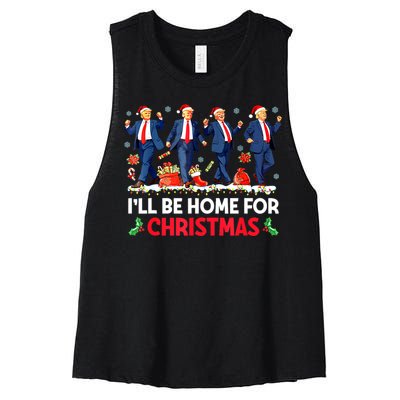 Christmas Funny Trump Ill Be Home For Xmas Santa Pajamas Gift Women's Racerback Cropped Tank