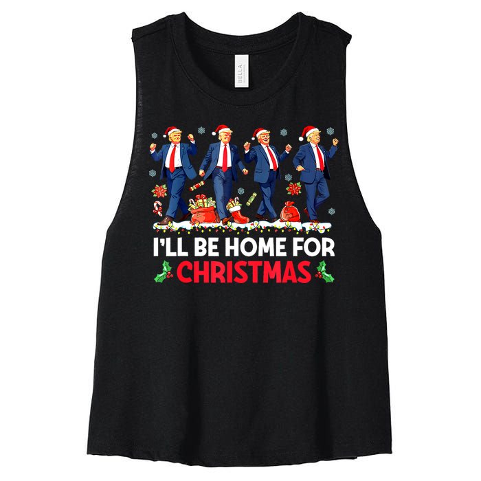 Christmas Funny Trump Ill Be Home For Xmas Santa Pajamas Gift Women's Racerback Cropped Tank