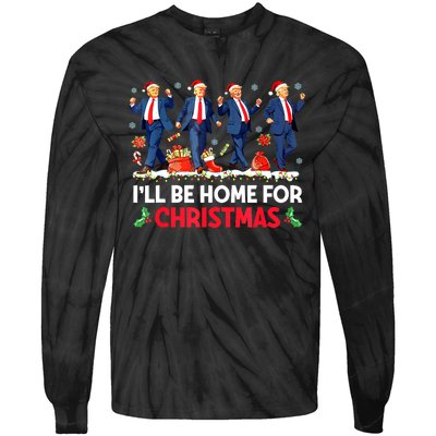 Christmas Funny Trump Ill Be Home For Xmas Santa Pajamas Gift Tie-Dye Long Sleeve Shirt