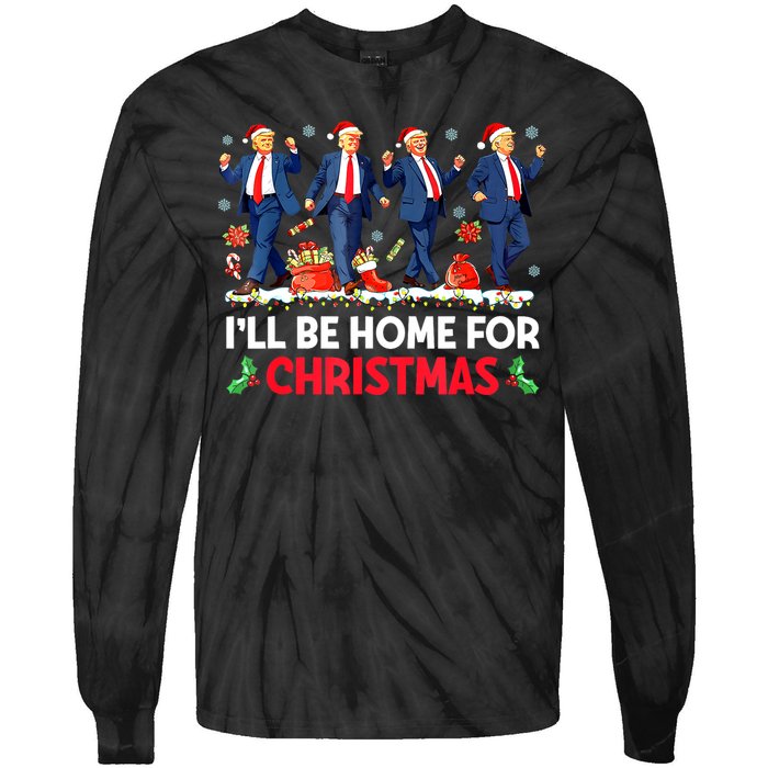 Christmas Funny Trump Ill Be Home For Xmas Santa Pajamas Gift Tie-Dye Long Sleeve Shirt