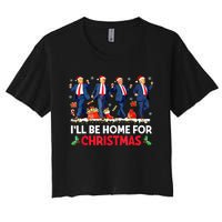 Christmas Funny Trump Ill Be Home For Xmas Santa Pajamas Gift Women's Crop Top Tee