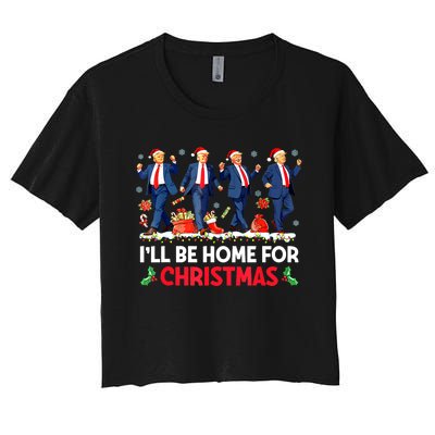 Christmas Funny Trump Ill Be Home For Xmas Santa Pajamas Gift Women's Crop Top Tee