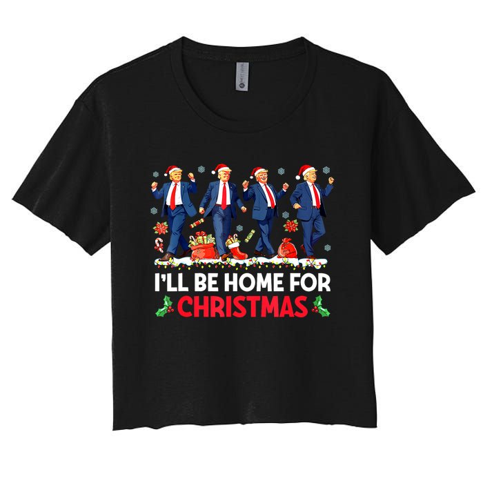 Christmas Funny Trump Ill Be Home For Xmas Santa Pajamas Gift Women's Crop Top Tee