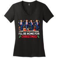 Christmas Funny Trump Ill Be Home For Xmas Santa Pajamas Gift Women's V-Neck T-Shirt