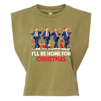 Christmas Funny Trump Ill Be Home For Xmas Santa Pajamas Gift Garment-Dyed Women's Muscle Tee