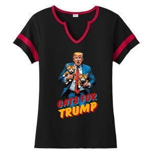 Cats For Trump 2024 Election Funny Trump Cats Lover Ladies Halftime Notch Neck Tee