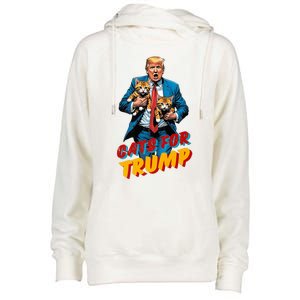 Cats For Trump 2024 Election Funny Trump Cats Lover Womens Funnel Neck Pullover Hood