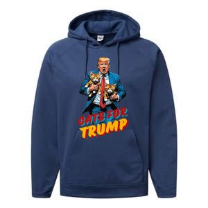 Cats For Trump 2024 Election Funny Trump Cats Lover Performance Fleece Hoodie