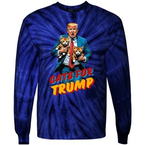 Cats For Trump 2024 Election Funny Trump Cats Lover Tie-Dye Long Sleeve Shirt