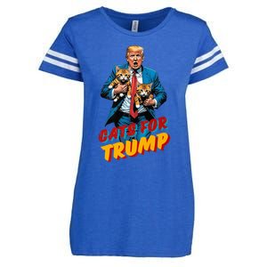 Cats For Trump 2024 Election Funny Trump Cats Lover Enza Ladies Jersey Football T-Shirt