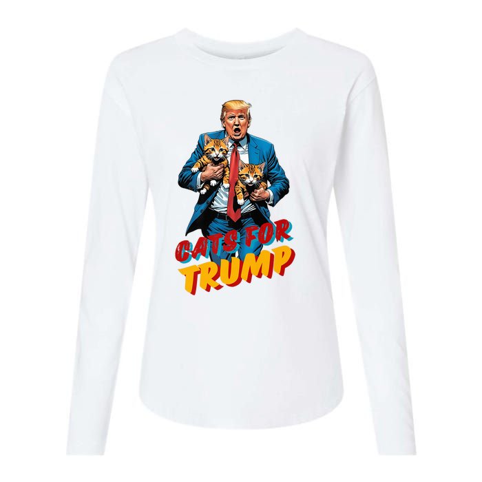 Cats For Trump 2024 Election Funny Trump Cats Lover Womens Cotton Relaxed Long Sleeve T-Shirt