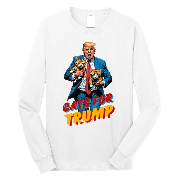 Cats For Trump 2024 Election Funny Trump Cats Lover Long Sleeve Shirt