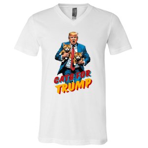 Cats For Trump 2024 Election Funny Trump Cats Lover V-Neck T-Shirt