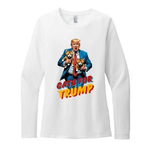 Cats For Trump 2024 Election Funny Trump Cats Lover Womens CVC Long Sleeve Shirt